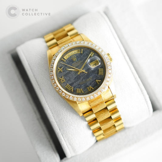 Rolex Day Date factory ferrite with AM bezel double quickset 18k Yellow Gold 18248