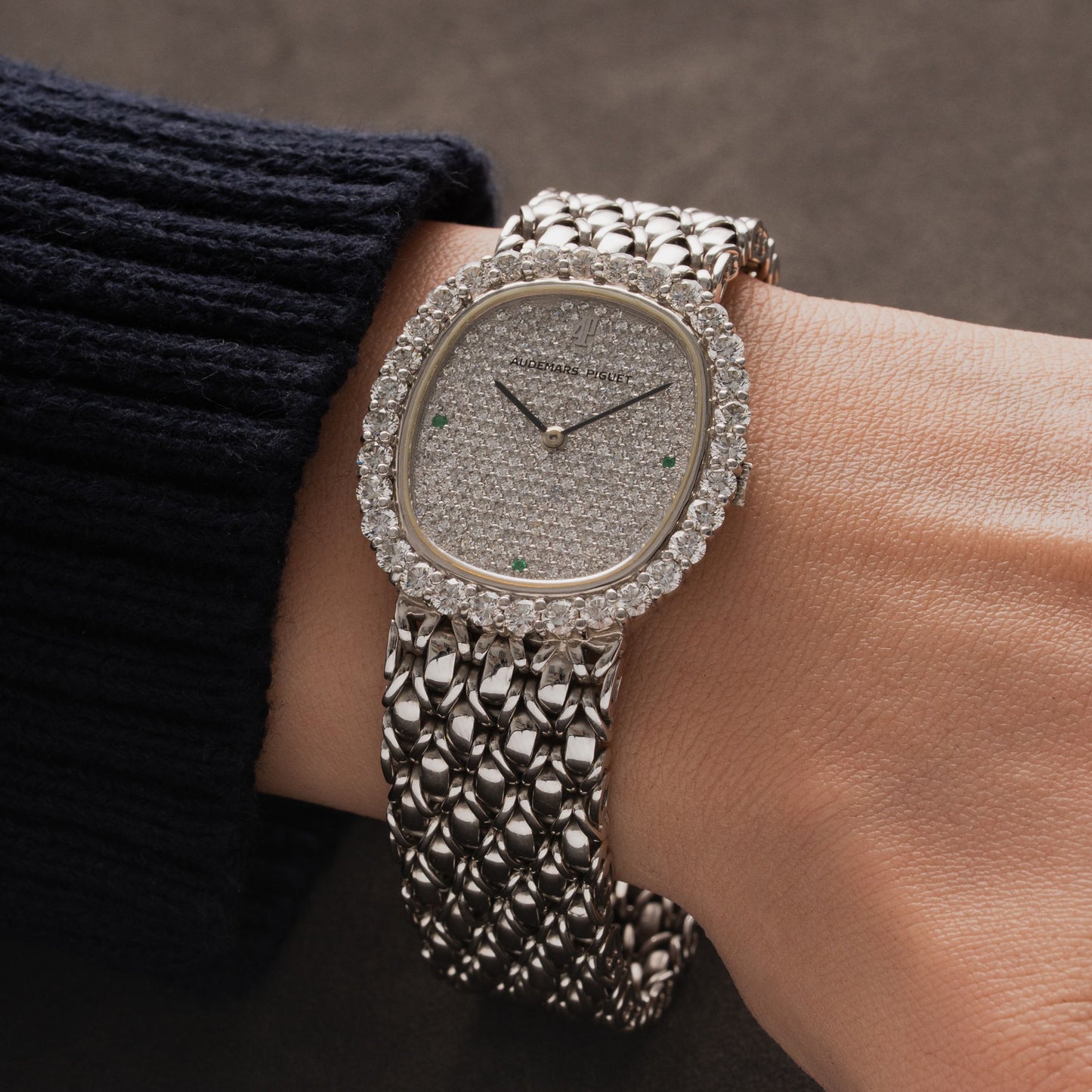 Audemars Piguet Ellipse 18k White gold Diamond Bezel and Pave diamond dial 29x32mm manual 14569BC