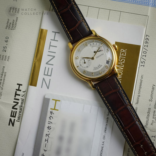 FULL SET 1997 Zenith Elite Power Reserve chronometer 18k yellow gold 30.0240.655