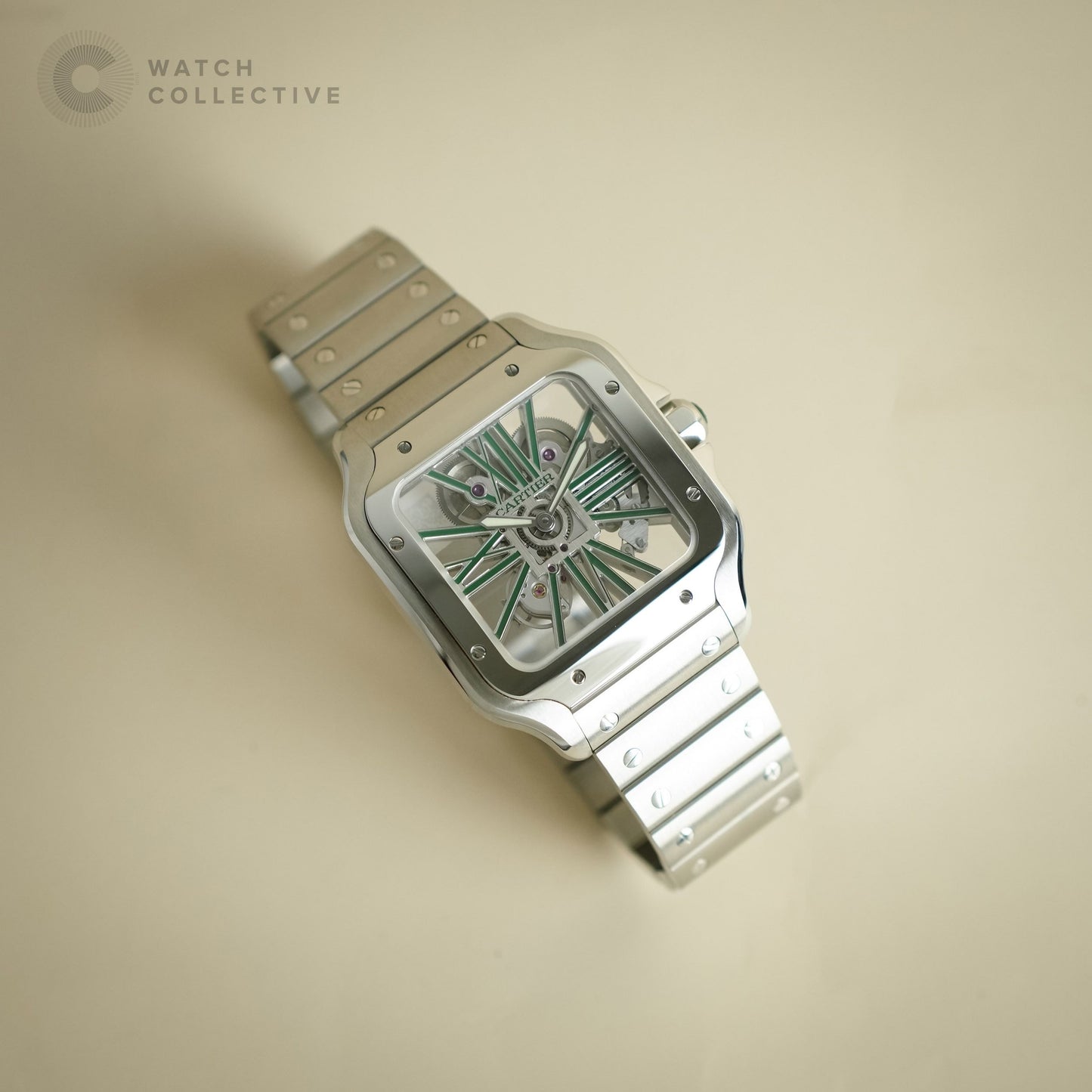 Complete Set Cartier Skeleton dial santos stainless steel 47.5x38mm manual 4109