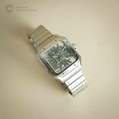 Complete Set Cartier Skeleton dial santos stainless steel 47.5x38mm manual 4109
