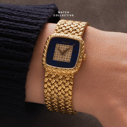 Piaget Vintage Lapis & Pave Diamond Dial 18K Yellow Gold 23mm Manual 9902D2
