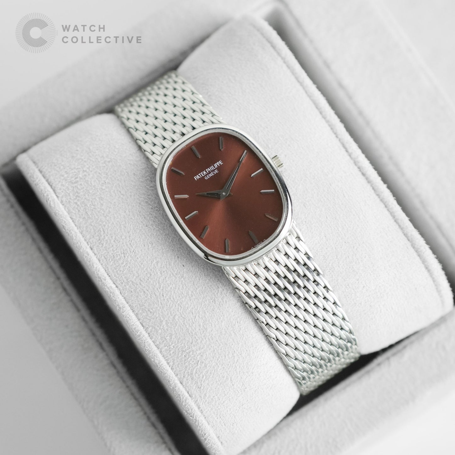Patek Philippe Golden Ellipse 18K White Gold Tropical Salmon Dial 4226