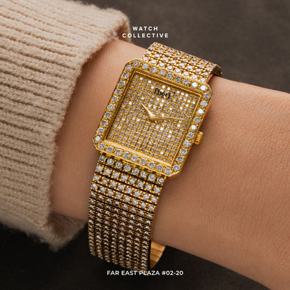 Piaget 18k Yellow Gold Pave diamonds 25mm quartz 8154N