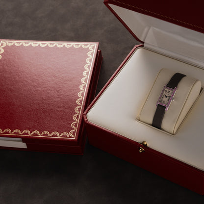 Cartier Tank Allongee Pink Sapphire Bezel 18k White Gold 14mm Quartz WB302831