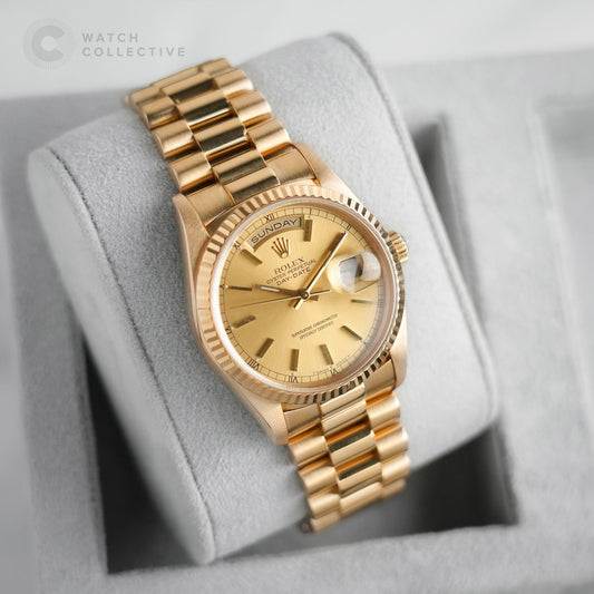 Rolex Daydate 18038 18k Yellow Gold Champagne Stick