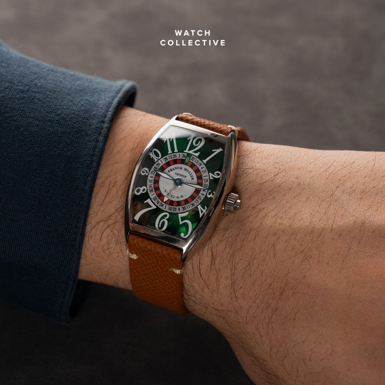 Franck Muller Cintree Curvex Roulette Vegas Green dial 18k White Gold 32x45mm Automatic