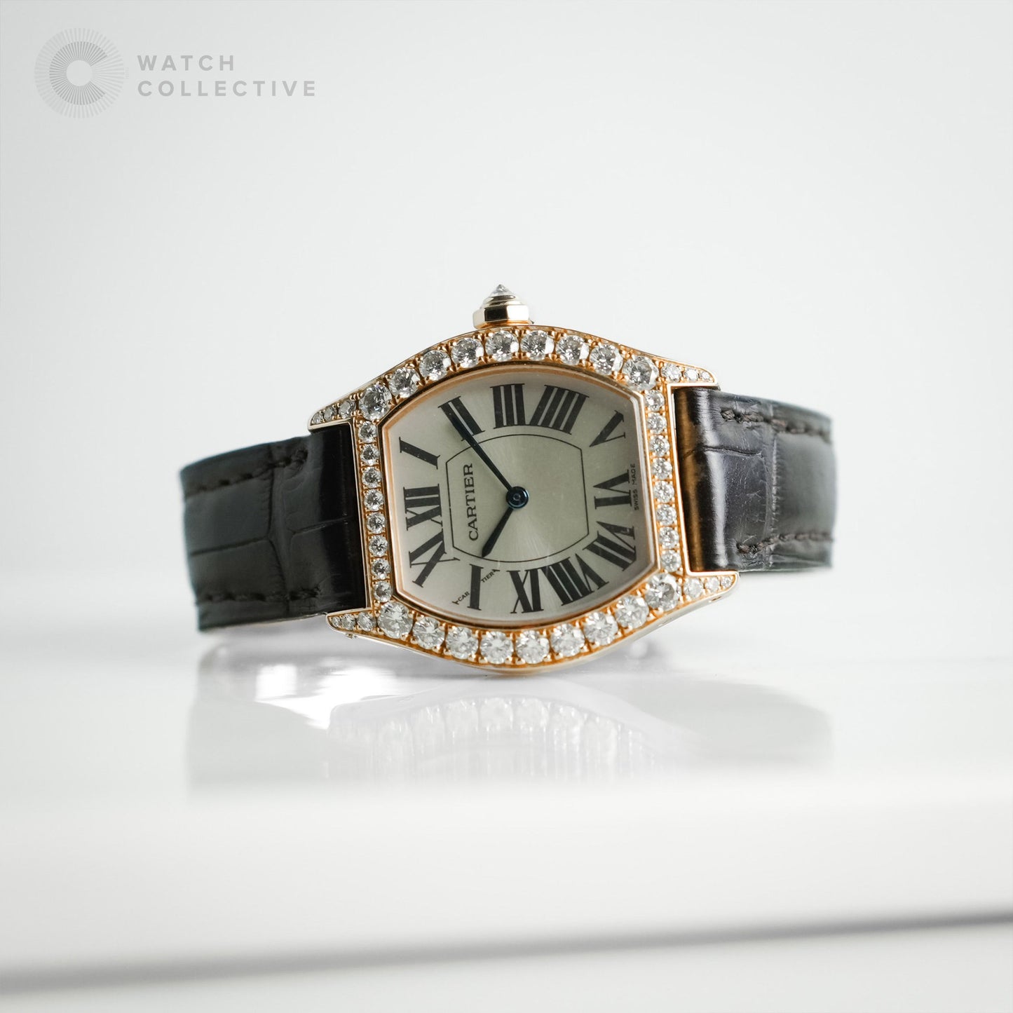 Cartier Tortue 18k Rose Gold Factory set Diamonds 28mm WA507031