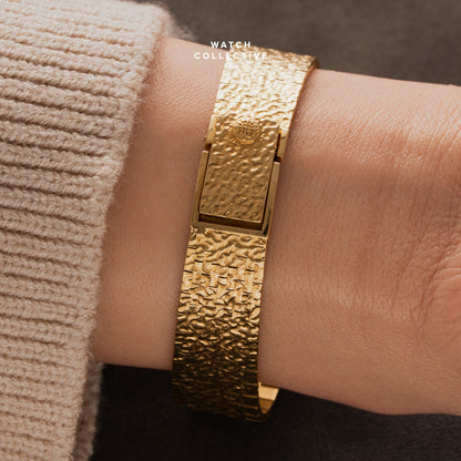 Patek Philippe 18K Yellow Gold Blue Gubelin stamped Dial Hammered Bracelet 22mm Manual 4104
