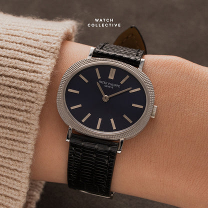 Patek Philippe Golden Ellipse 18k White Gold Hobnail Bezel 32mm 3581