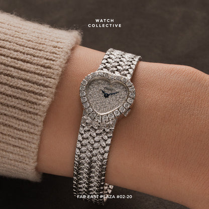 Piaget Vintage Heart-shaped case 18k White Gold Pave diamond dial 20.5mm quartz 8446 D 2