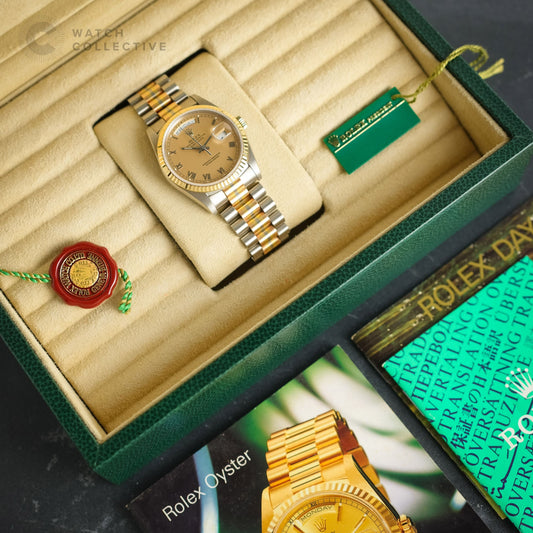 Rolex Tridor Daydate 18k Yellow, 18k White & Rose Gold on bracelet 36mm automatic 18239