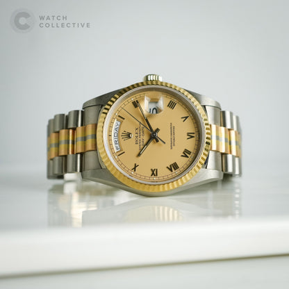 Rolex Tridor Daydate 18k Yellow, 18k White & Rose Gold on bracelet 36mm automatic 18239