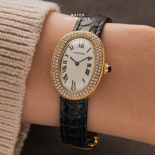 Cartier Baignoire 18k Yellow gold Aftermarket Diamond bezel 23mm quartz 8057925